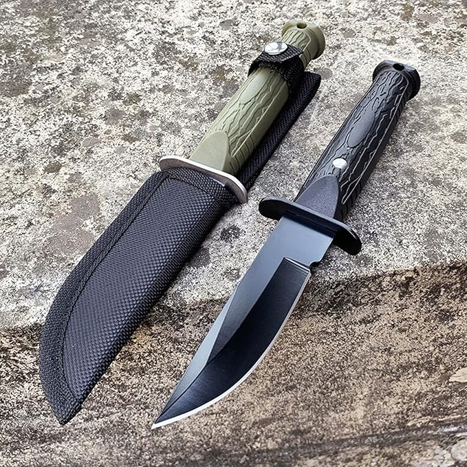 Fixed Blade Hunting Knife Hardness ABS Handle Survival Knife with Nylon Sheath Straight Edge Knife for Camping, Hiking, Survival (Black Handle)