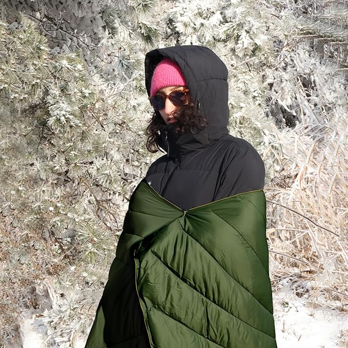 zzlamb Camping Blanket, Lightweight Cloak Puffy Down Alternative Travel Blanket, Portable & Windproof Warm Outdoor Blanket, Cozy Quilt Plane Car Picnic Hammock Beach Backpacking, 52x75in