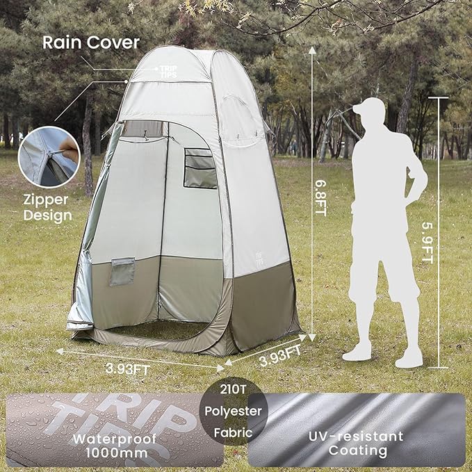 TRIPTIPS Pop Up Shower Tent with Mesh Window, Portable Toilet Privacy Tent, 6.9 FT, Removable Rain Cover/UPF 50+