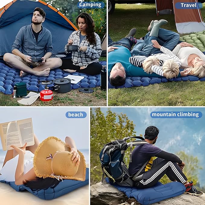 DDD Ultra-Light Inflatable Camping Sleeping Pad with its Built-in Foot Pump and Pillow - The Ultimate Camping pad, Hiking pad, Backpacking Pad and Lightweight for a Outdoor Sleep——Dark Blue