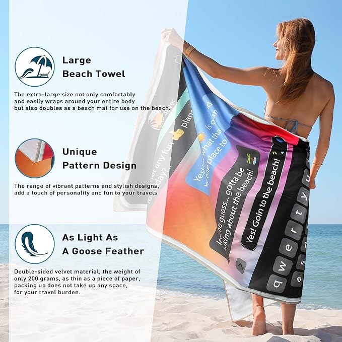 Solaris Microfiber Phone Pattern Beach Mat, 40”x71” Personalized Beach Mat for Adult Women, Sand-Resistant, Quick-Dry Soft Lightweight Compact Pool Mat, Ideal Travel Beach Gifts