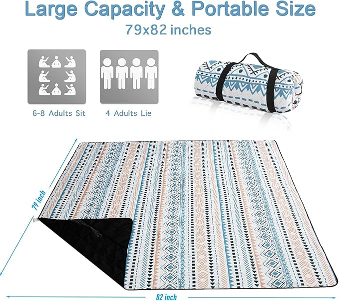Picnic Blanket Extra Large(79" x 82"), 3-Layer Thickening Camping Blanket, Machine Washable Outdoor Blanket, Wear-Resistant, Soft and Comfortable, Sandproof Beach Mat for Beach, Park, Lawn