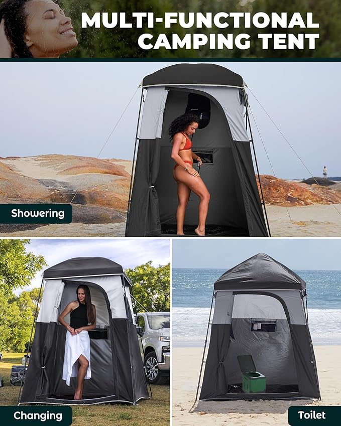 KingCamp Camping Shower Tent, Instant Portable Privacy Shelter, 1/2 Room Large Outdoor Toilet Tent with Floor, Water-Resistant, Windproof & Easy Setup for Beach, Camping & Hiking