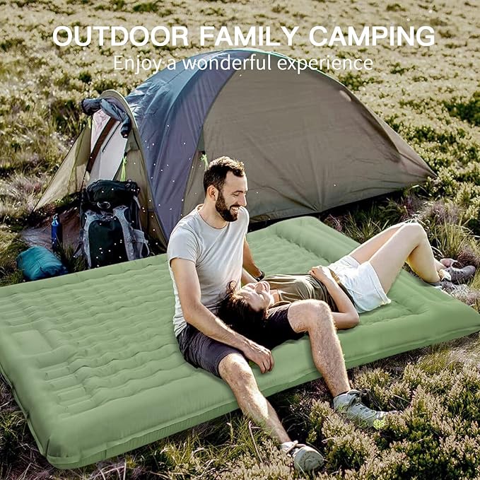 Double Camping Mat, 12cm Thicken Inflatable Double Camping Sleeping Pad for 2 Person Sleeping Mat with Built-in Foot Pump and Pillows for Backpacking,Hiking,Tent,Traveling