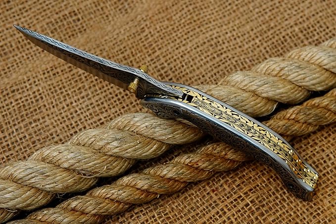 GLADIUS CRAFTS" Exquisite 9-inch Hand-Crafted Folding Knife - 3.5-inch D2 Steel Blade with 4.5-inch Hand-Engraved Stainless Steel Handle - Ideal for Collection, EDC Tool, or any other Practical Use - An Exceptional Gift
