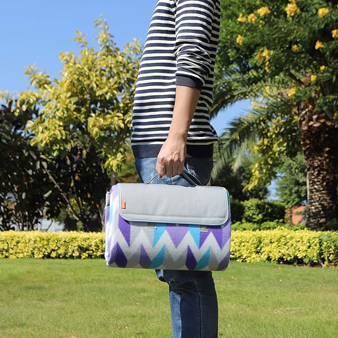 yodo Outdoor Picnic Blanket Water-Resistant for Camping Hiking Festivals, Gray Chevron
