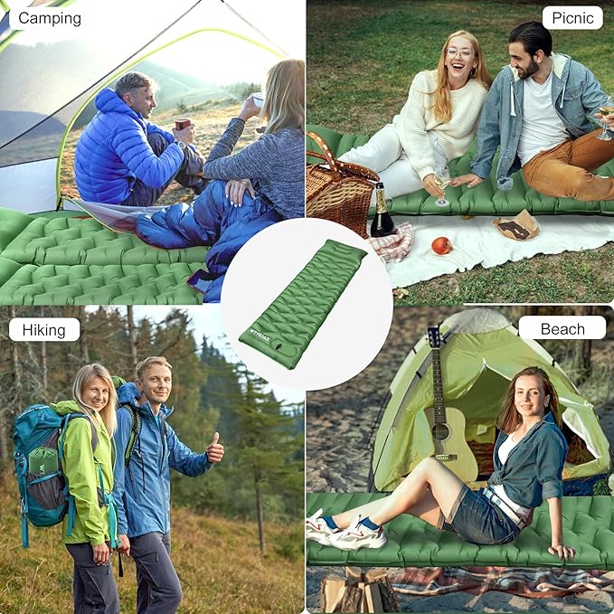 Oversized Camping Sleeping Pad,4.2" Thick Ultralight Camping Sleeping Mats for Adults,Camping Mattress with Pillow & Built-in Pump for Tent,Backpacking,Travel
