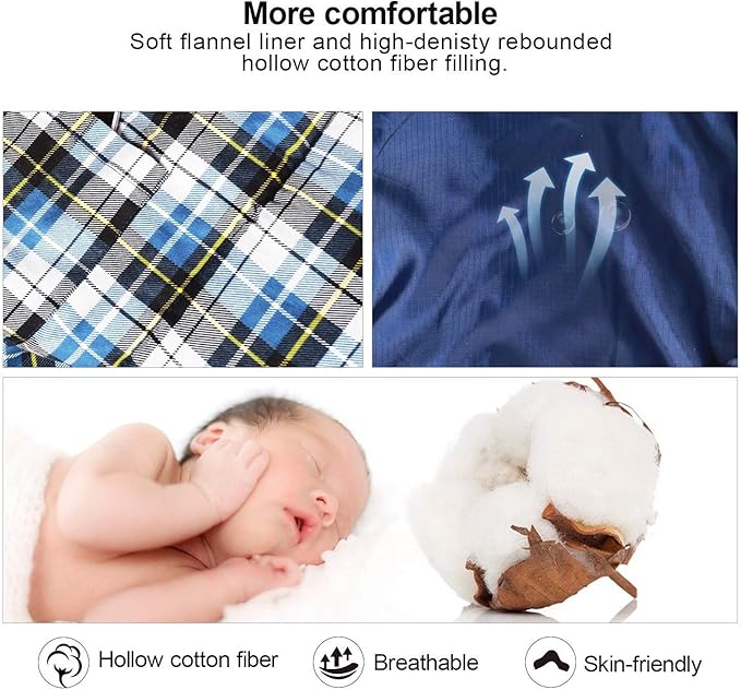 REDCAMP Flannel Sleeping Bag for Adults, Comfortable Cotton Sleeping Bags for Camping with Detachable Hood, Red/Grey/Blue