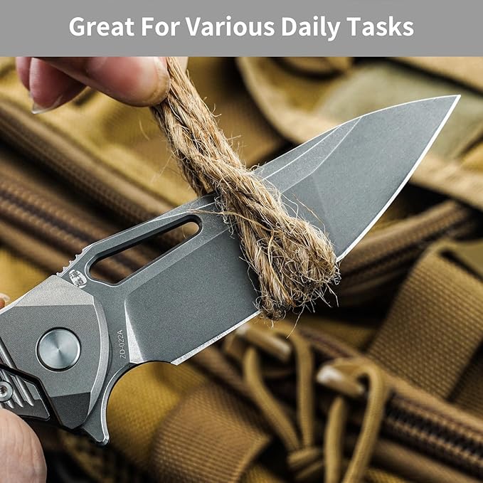 HX OUTDOORS Foldable Pocket Knife with Lock, High End S35VN Steel Folding Knife with Non Slip Titanium Alloy Handle(Silver)
