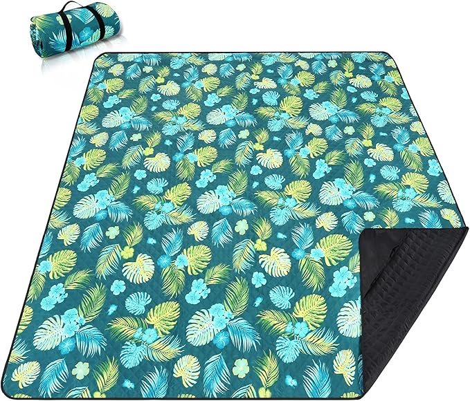 PY SUPER MODE Picnic Blankets Extra Large, Waterproof Foldable Outdoor Beach Blanket Oversized 83x79” Sandproof, 3-Layer Picnic Mat for Camping, Hiking, Travel, Park, Concerts(Yellow Flowers)
