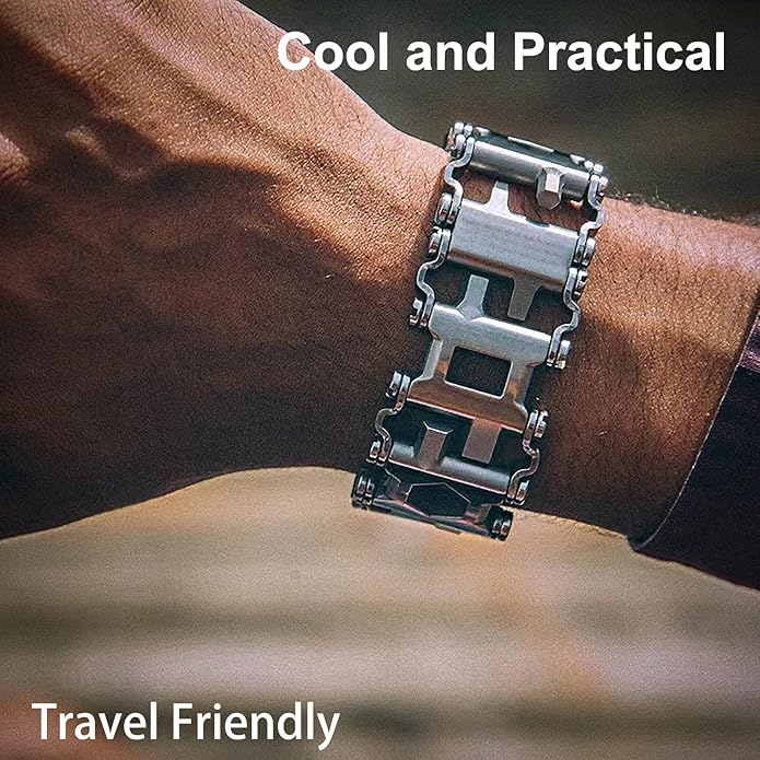 Multitool Bracelet for Men, 29 in 1 Tools Stainless Steel Multifunctional Bracelet, Travel Friendly, Multitool Survival Bracelet Suitable for Sailing Travel Camping Hiking