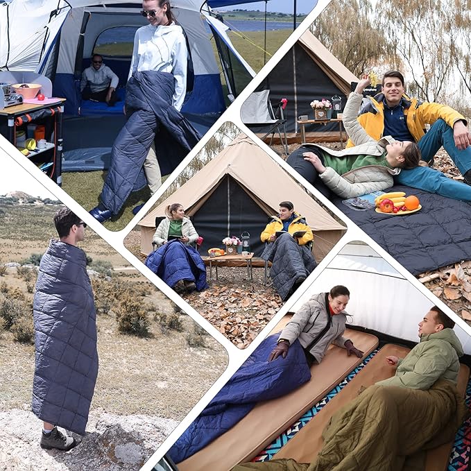 KingCamp Lightweight Camping Blanket, Multifunctional Wearable Warm Compact Water-Resistant Blanket for Cold Weather, Travel, Outdoor, Hiking, Backpacking, Stadium, 620 FP, Olive