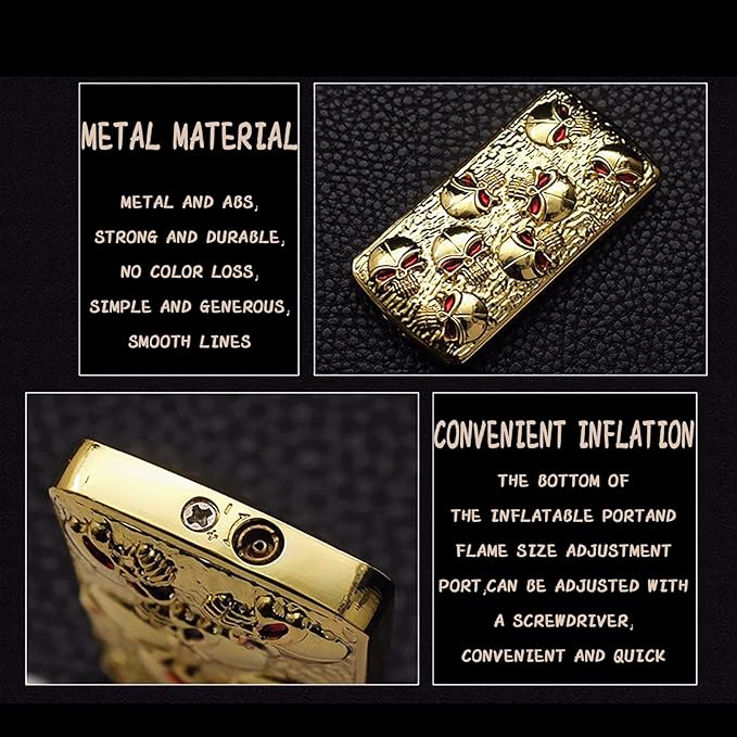 Cool Metal Skull Butane Torch Lighters Refillable Novelty Lighter for Fireplace Candle Camping BBQ (Without Gas) (11)