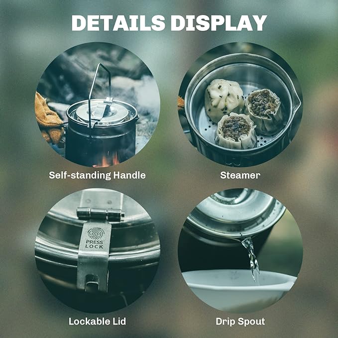 Fire Maple Antarcti 1.2L Camping Pot with Lid | SUS304 Stainless Steel Bushcraft Gear | Hangable Campfire Cooking Equipment