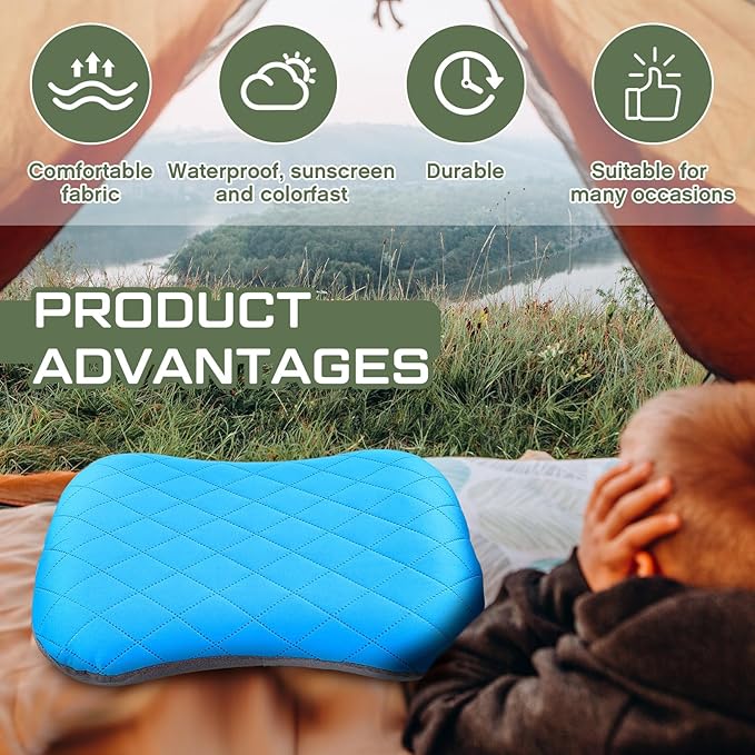 Soaoo 4 Pcs Camping Pillow with Removable Cover Inflatable Pillow Lightweight Backpacking Pillow Neck Lumbar Support Pillow Blow up Pillow with Storage Bags for Air Travel Sleeping Seat Hiking (Blue)