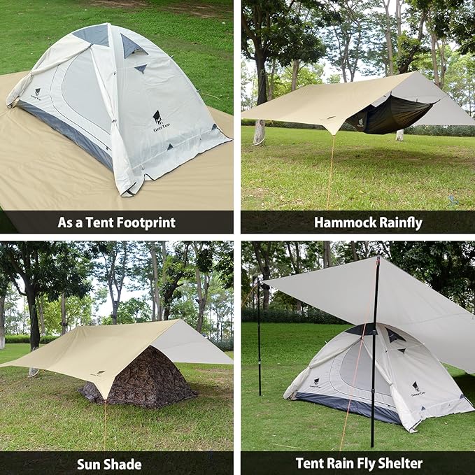 GEERTOP Large Camping Tent Tarp 17 x 10 ft Outdoor Waterproof Hammock Rain Fly Backpacking Tent Tarp Shelter for Survival Travel Khaki (Not Includes Poles)