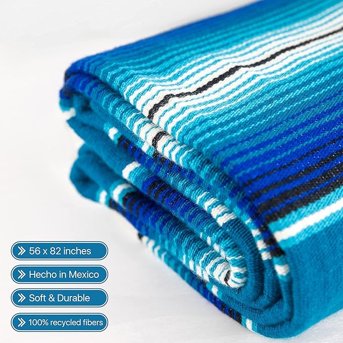 Premium Mexican Blanket, Authentic Hand Woven Falsa Blanket & Yoga Blanket | Made by Traditional Mexican Artisans, Perfect Saddle Blanket, Beach Blanket, Picnic Blanket, Car Blanket, Outdoor Blanket