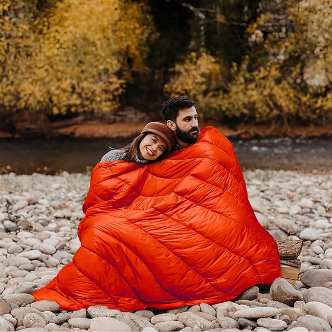 zzlamb Camping Blanket, Lightweight Cloak Puffy Down Alternative Travel Blanket, Portable & Windproof Warm Outdoor Blanket, Cozy Quilt Plane Car Picnic Hammock Beach Backpacking, 52x75in