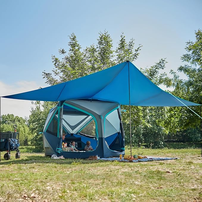 TIMBER RIDGE 4/6/8 Person Instant Pop Up Cabin Tent, Easy 60 Second Setup, Weather Resistant Camping Family Hub Tent with Rain Fly and Carry Bag for Camping Hiking Outdoor Travel