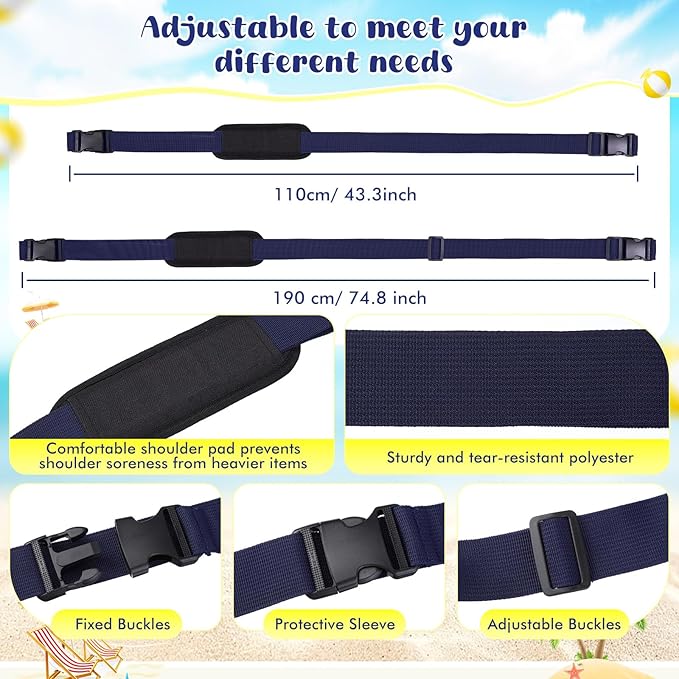 Sanwuta 5 Pcs Carry Strap for Beach Folding Chair, Adjustable Beach Chair Straps Shoulder Carrying Straps for Folding Chair Umbrella Backpack Camping Picnics Outdoor Foldable Bikes (Navy Blue)