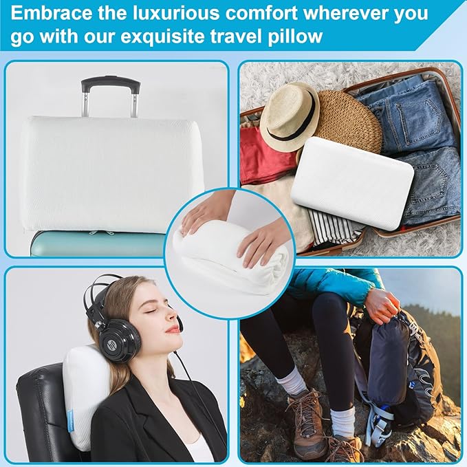 Small Travel Pillow,Memory Foam Travel & Camping Pillow for Adults with Storage Bag,Backpacking, Airplane, Car Travel,Easy to Carry Compact Portable Pillow for Sleeping with Machine Washable Cover