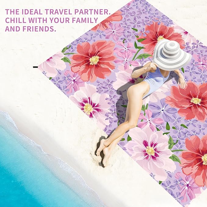 BYDOLL Beach Blanket Sandproof Waterproof 78''×110'' 1-7 Adults Compact Lightweight Oversized Beach Blanket Large Picnic Mat Beach Blanket for Travel Camping Hiking Picnic