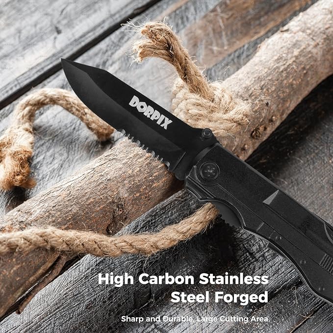 Small Pocket Knife with Pliers and Multitool - Stainless Steel Pocket Knife Set for Men - Perfect Camping and Survival Tool, Black
