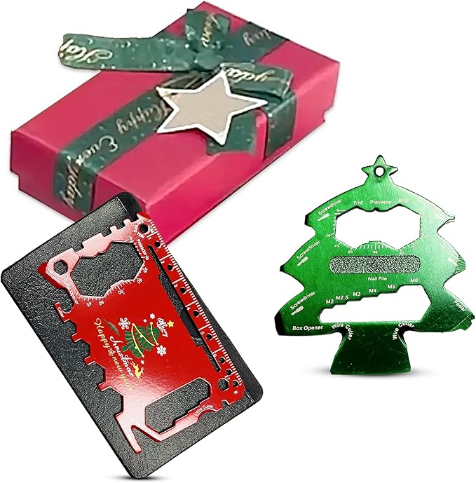 Multitool Christmas Gift Set for Men, Husband, Dad, Camping Enthusiasts & HandyMen, Multitool Card Tool & Christmas Tree Card Multifunctional