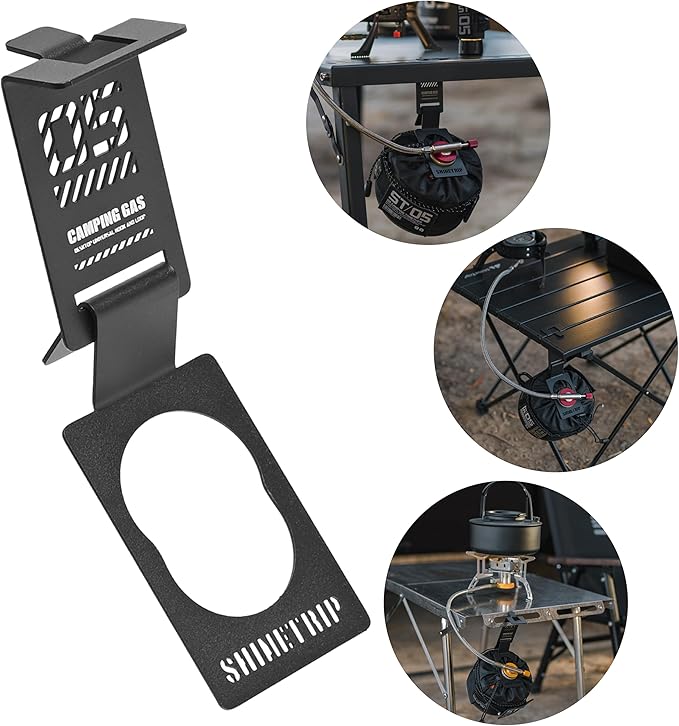 Gas Canister Hanging Hook Stainless Steel Butane Fuel Gas Tank Hanger Clip Isobutane Fuel Canister Hanging Rack for IGT Camping Table, Lightweight Backpack Camping Stove Accessories