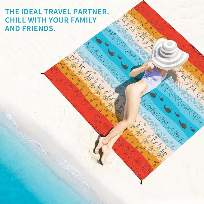 BYDOLL Beach Blanket Sandproof Waterproof 78''×81''1-4 Adults Compact Lightweight Oversized Beach Blanket Large Picnic Mat Beach Blanket for Travel Camping Hiking Picnic