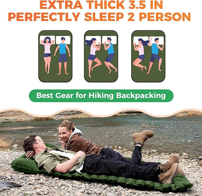KingCamp Sleeping Pads for Camping, Self Inflating Camping Mattress with Built-in Foot Pump, Connectable Durable Inflatable Sleeping Mat with Pillow, Compact Camping Air Mattress for Camping Hiking