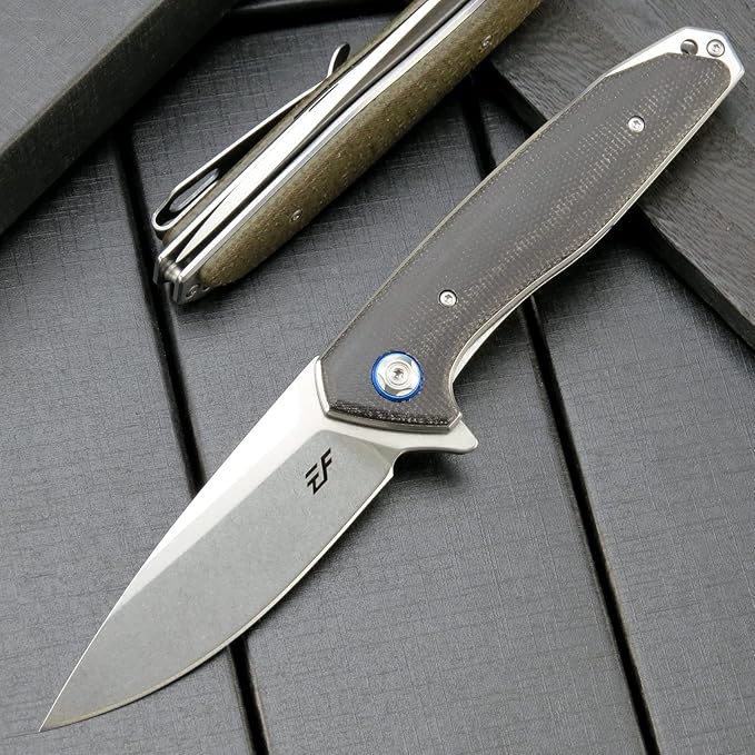 Eafengrow EF972 Folding Knife, D2 Steel Blade Micarta Handle Pocket Knife Folder for Outdoor Camping Hiking Working EDC Tool Knife(Black)