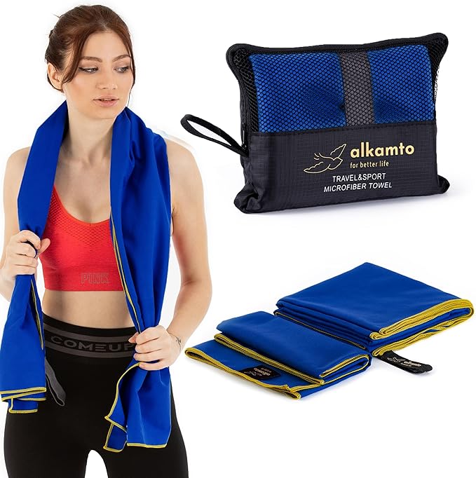Microfiber Gym & Travel Towel Set of 2 Size in 1 Pack (XL + S) - Camping Towel - Sports & Beach & Yoga Towel- Quick Dry Towel - Super Absorbent