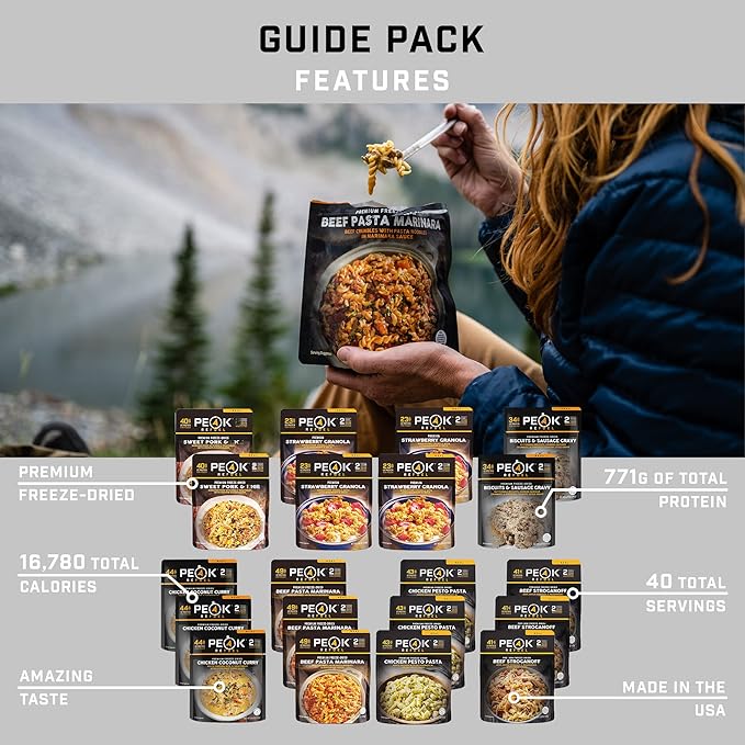 Peak Refuel Guide Pack (20 Meals) | Breakfast and Dinner Variety | Freeze Dried Backpacking and Camping Food | Amazing Taste | High Protein | Real Meat | Quick Prep (Bulk 20 Pack Bundle)