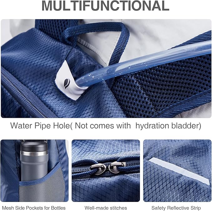 EVER ADVANCED 20L Lightweight Packable Hiking Backpack, Small Travel Water Resistant Collapsible Daypack for Men Women Camping Outdoor Navy