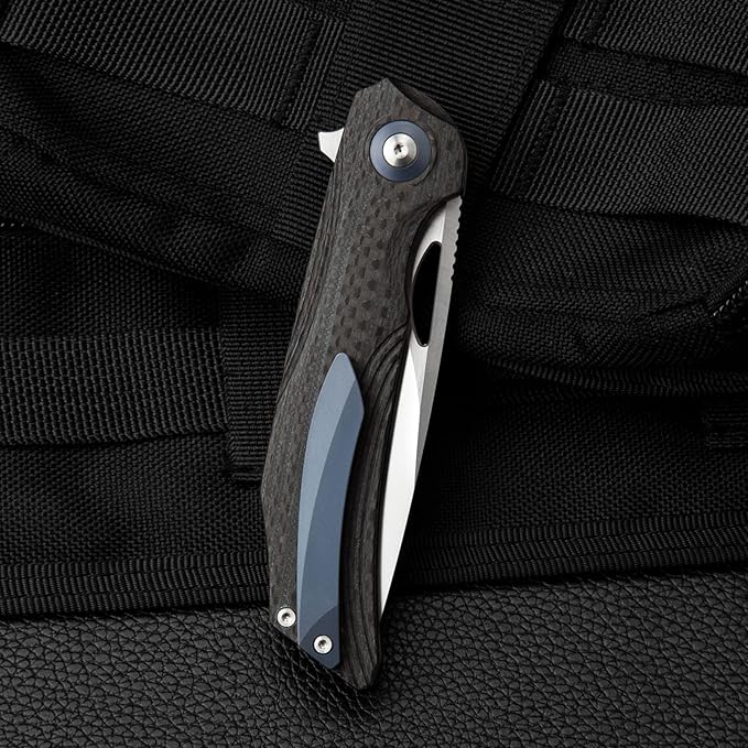 BESTECH KNIVES Pocket Folder Folding Knife: 3.54" 154CM Steel Satin Blade, Carbon Fiber and G10 Scales, Flipper, Liner Lock, EDC Titanium Clip, BL01A (Black Desert)