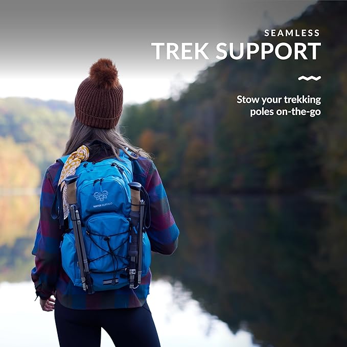 Water Buffalo Hydration Backpack - Sherpa 22L Hiking Backpack with Water Bladder - Water Backpack for Hiking with Waterproof Zippers, Phone & Pole Holders