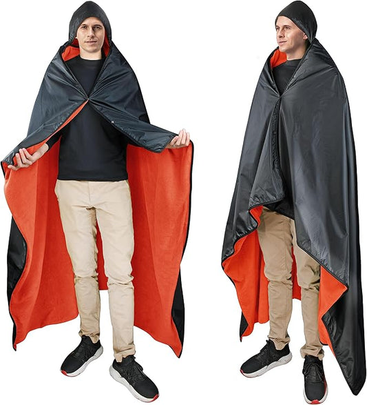 Catalonia Waterproof Blanket for Outdoor, Hooded Blanket Poncho, Windproof, Warm for Stadium,Sporting Events, Camping