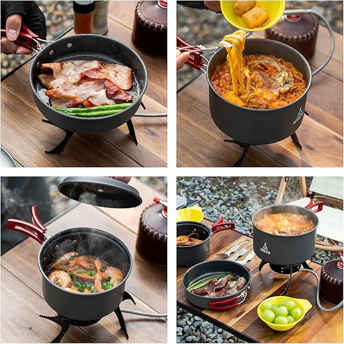 Alocs Camping Cookware, Portable Camping Essentials with Accessories, Camping Gear Camping Cooking Set for Outdoor Cooking, Backpacking, Hiking and Picnic.