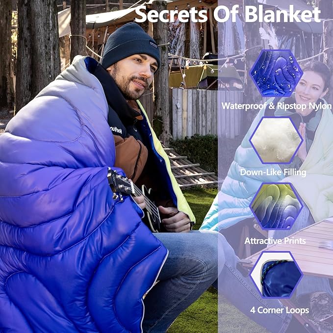 HANYUN Camping Blanket - Outdoor Travel Blanket, Waterproof Quilt for Camping, Stadium, Hiking, Beach Trips, Concerts& Festival - 52"x75" Rhombus Quilting Blanket