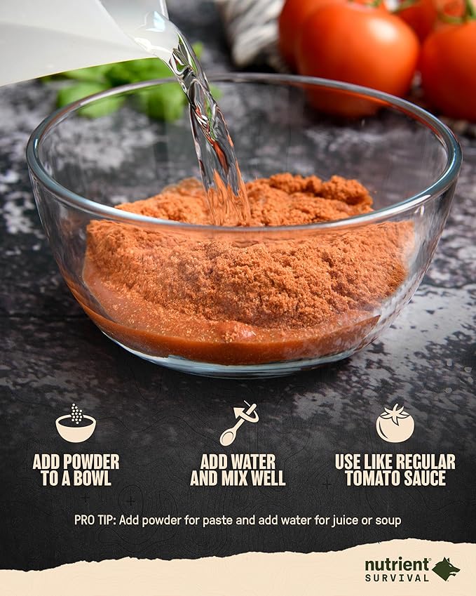 Nutrient Survival Tomato Powder, Powdered Vitamin Tomato (30 Servings) Emergency Food Supply & Camping Supplies for Soups, Sauces, Meatloaf, 40 Nutrients, Shelf Stable up to 25 Years, One Can