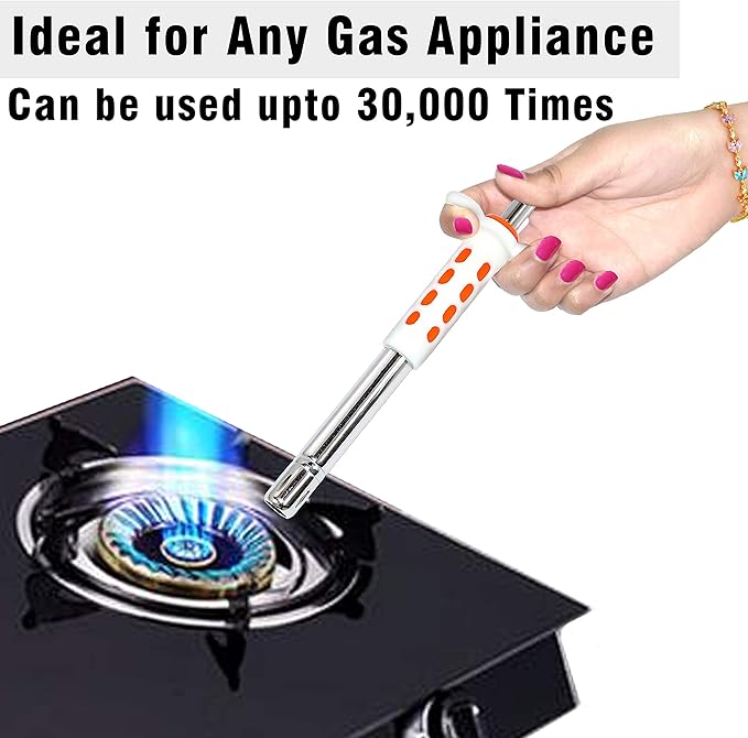 Easy Grip Stainless Steel Regular Gas Lighters for Gas Stoves, Restaurants & Kitchen Use (Orange)-1 Pack