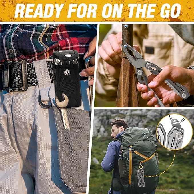 BIBURY 17-in-1 Multitools, Portable Multitool Foldable Spring-Loaded Pliers with Scissors, Can Opener & Screwdriver, EDC Tools for Camping, Outdoor Activities, Home Repair - Titanium Plating