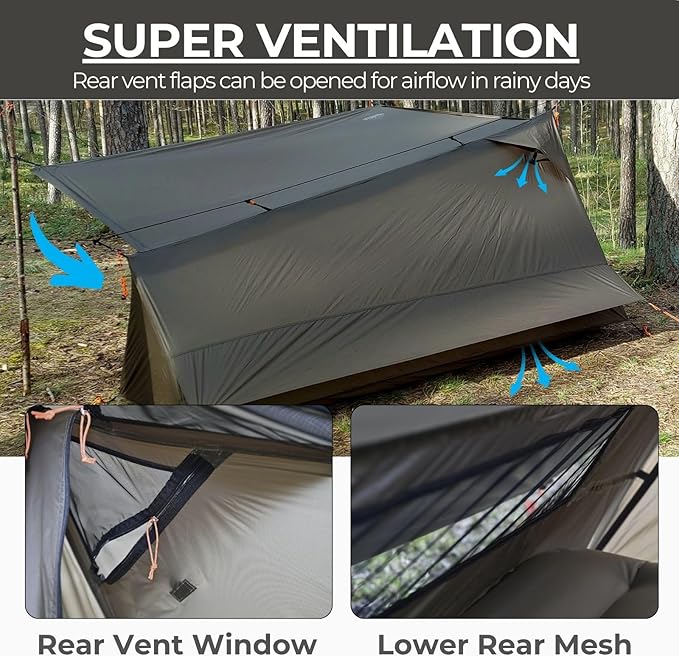 onewind 3 Season Backpacking Tent for Single Person, Ultralight Waterproof Silnylon Lightweight 1 Person Bushcraft Bivy Tent for Camping Backpacking Hiking, NO Trekking Pole