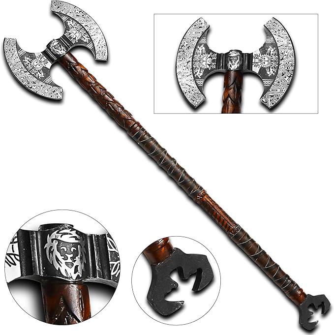 MDM-Ax107 Double Headed Axe | Double Sided Axe Custom Gift High Carbon Steel Viking Axe with Rose Wood Shaft, Double Edge Axe