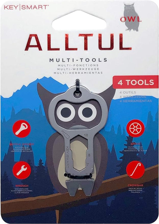 KeySmart AllTul Owl - 4-in-1 Everyday Carry Multi-Purpose Keychain Multitool with Bottle Opener, Wrench, Spoke and Crowbar Ideal Utility Tool for Camping, Fishing Etc.