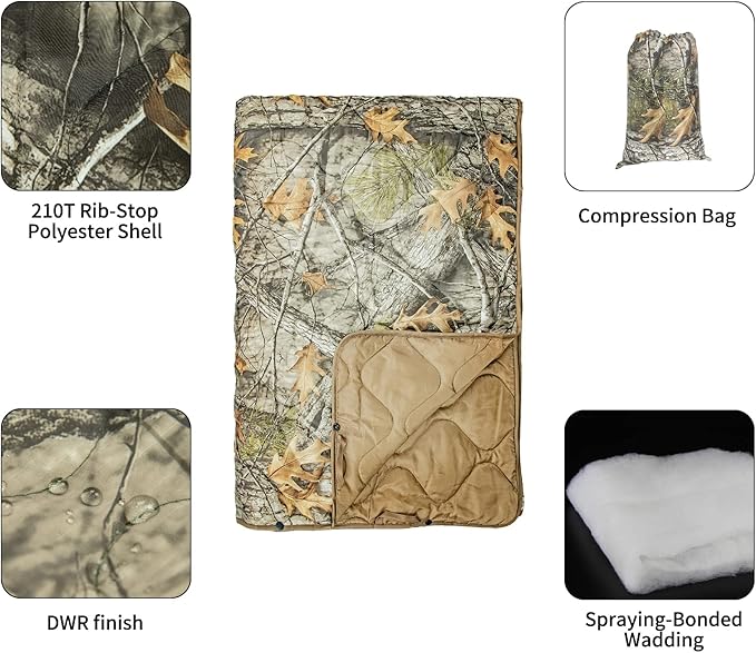 Poncho Liner Military Woobie Outdoor Camping Woobie Blanket for Travel, Beach, Grass, Picnic, Car Emergency, Outdoor, Survival