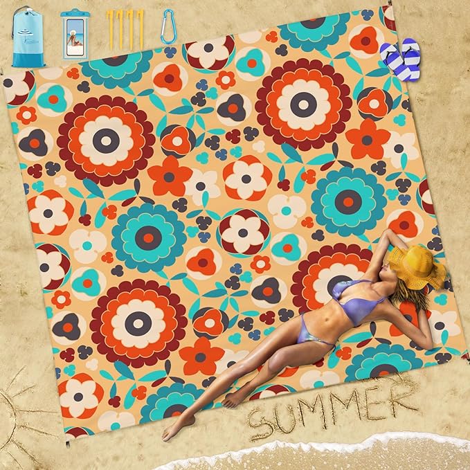 Beach Blanket Sandproof Waterproof 78''×110'' 1-7Adults Oversized,Compact Lightweight Durable Beach Mat for Travel Camping Hiking Picnic Blanket