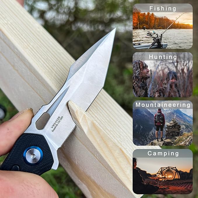 Folding Pocket Knife,3.7" Sandvik 14C28N Steel Tanto Point Blade,G10 Handle,with Clip,EDC Knife, Gifts Pocket Knife for Men Women.