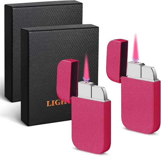 2 Pack Pink Flame Torch Lighter,Cute Glitter Pink Lighter,Refillable Butane Lighter, Windproof Lighter for Outdoor Camping BBQ Candle,Nice Gift for Girls,Women on Birthday,Mother's Day Without Butane